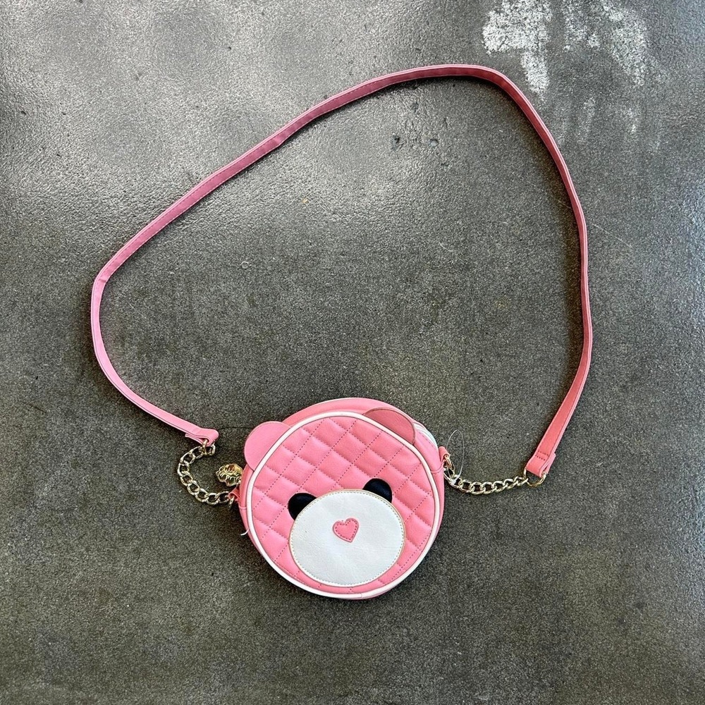 Luv Betsey Johnson Pink Quilted Bear Gold Chain Crossbody Shoulder Bag